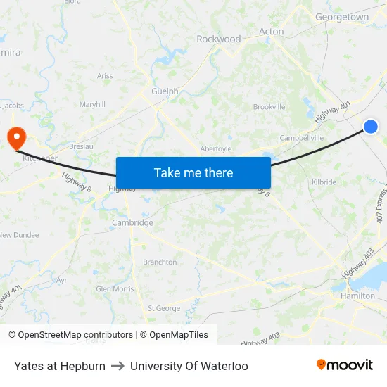 Yates at Hepburn to University Of Waterloo map