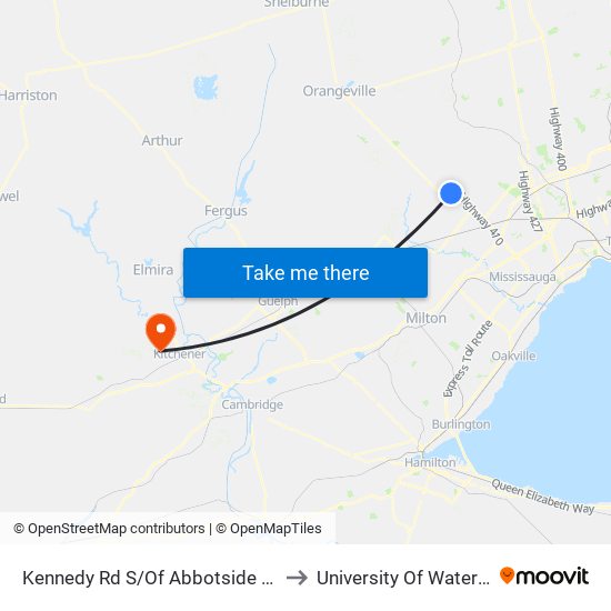 Kennedy Rd S/Of Abbotside Way to University Of Waterloo map