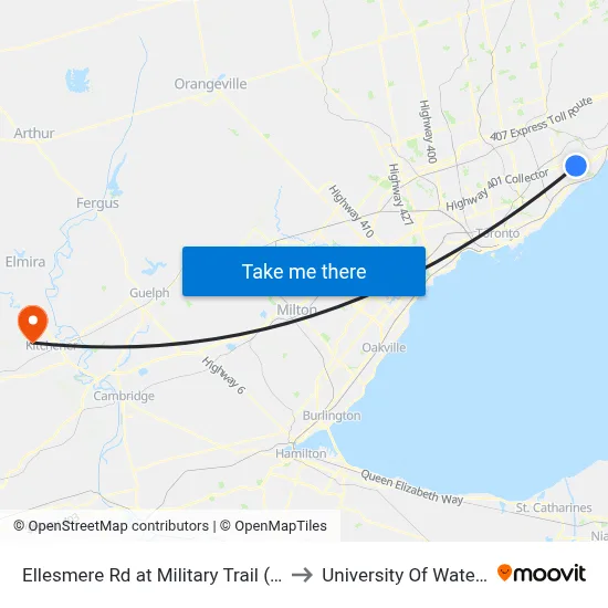 Ellesmere Rd at Military Trail (East) to University Of Waterloo map