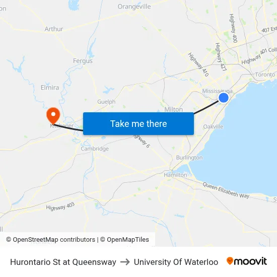 Hurontario St at Queensway to University Of Waterloo map