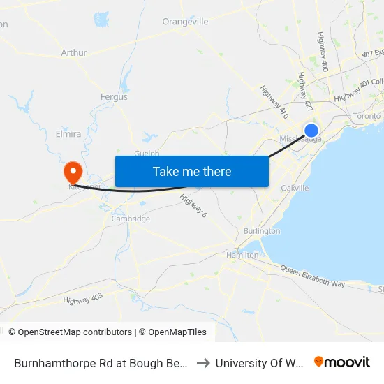 Burnhamthorpe Rd at Bough Beeches Blvd to University Of Waterloo map