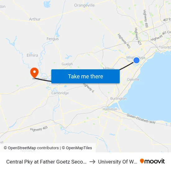 Central Pky at Father Goetz Secondary School to University Of Waterloo map