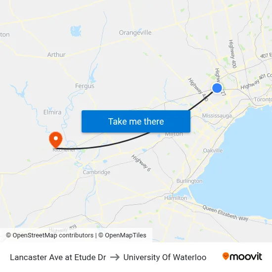 Lancaster Ave at Etude Dr to University Of Waterloo map