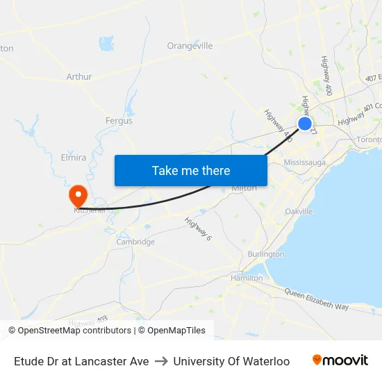 Etude Dr at Lancaster Ave to University Of Waterloo map