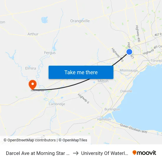 Darcel Ave at Morning Star Dr to University Of Waterloo map