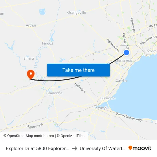 Explorer Dr at 5800 Explorer Dr to University Of Waterloo map