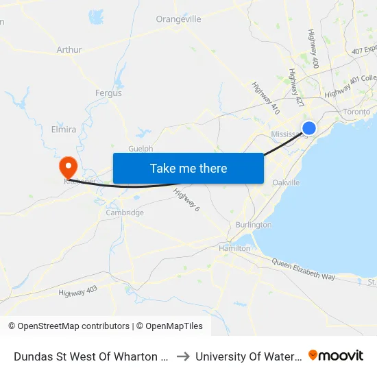 Dundas St West Of Wharton Way to University Of Waterloo map