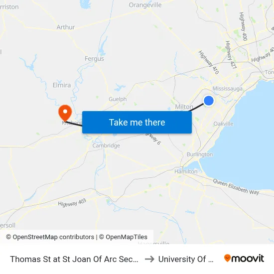Thomas St at St Joan Of Arc Secondary School to University Of Waterloo map