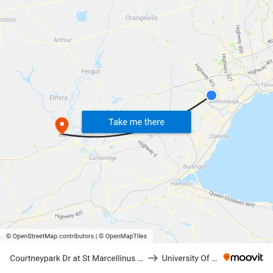 Courtneypark Dr at St Marcellinus Secondary School to University Of Waterloo map