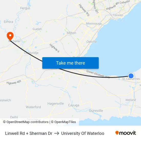 Linwell Rd + Sherman Dr to University Of Waterloo map