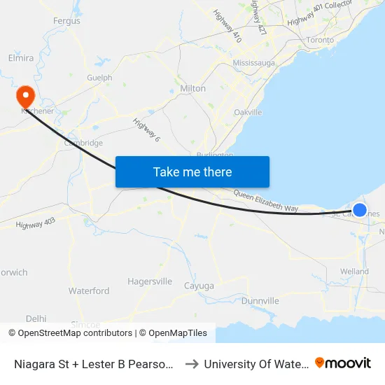 Niagara St + Lester B Pearson Park to University Of Waterloo map