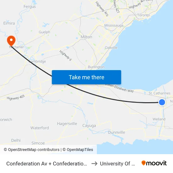 Confederation Av + Confederation Heights Park to University Of Waterloo map