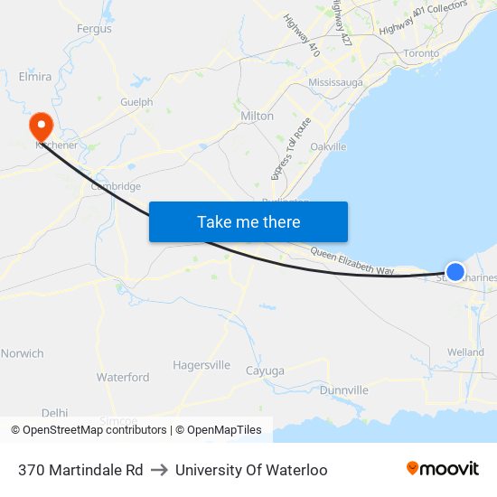 370 Martindale Rd to University Of Waterloo map