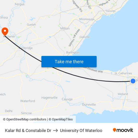 Kalar Rd & Constabile Dr to University Of Waterloo map