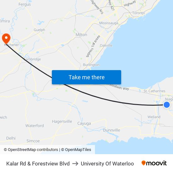 Kalar Rd & Forestview Blvd to University Of Waterloo map