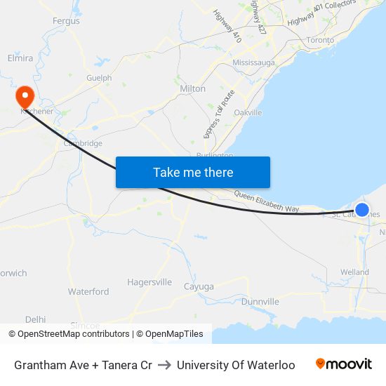 Grantham Ave + Tanera Cr to University Of Waterloo map