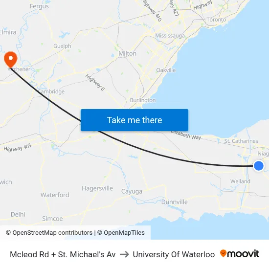 Mcleod Rd + St. Michael's Av to University Of Waterloo map