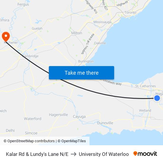 Kalar Rd & Lundy's Lane N/E to University Of Waterloo map