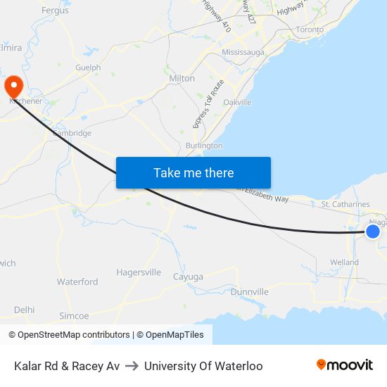 Kalar Rd & Racey Av to University Of Waterloo map