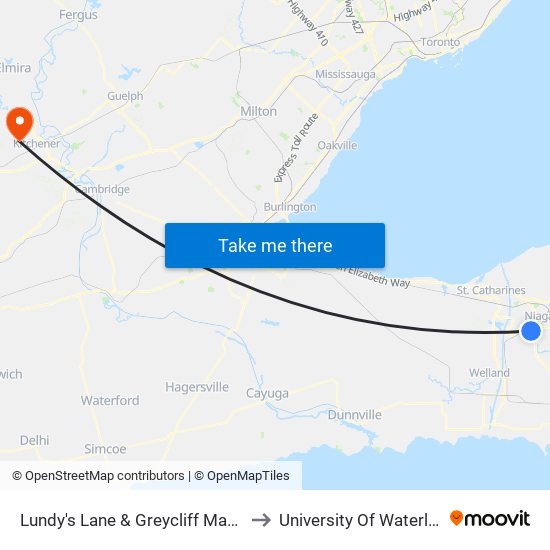 Lundy's Lane & Greycliff Manor to University Of Waterloo map