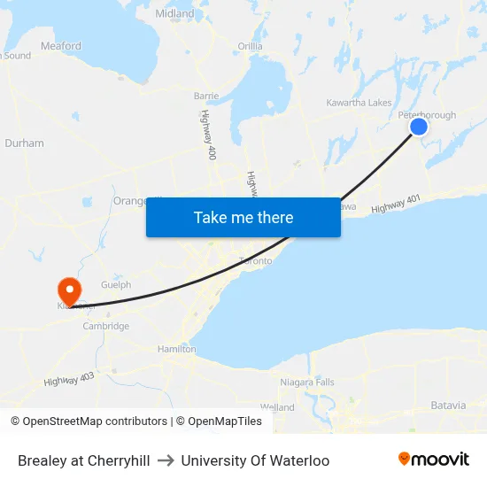 Brealey at Cherryhill to University Of Waterloo map