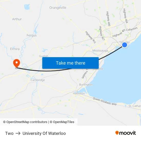 Toronto to University Of Waterloo map