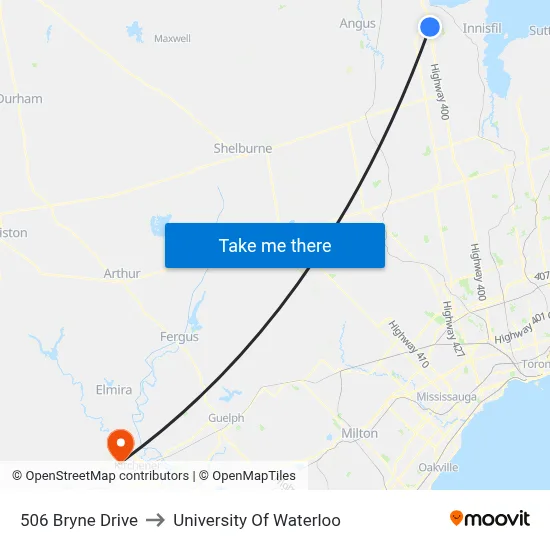 506 Bryne Drive to University Of Waterloo map