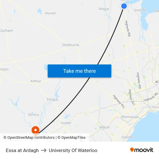 Essa at Ardagh to University Of Waterloo map