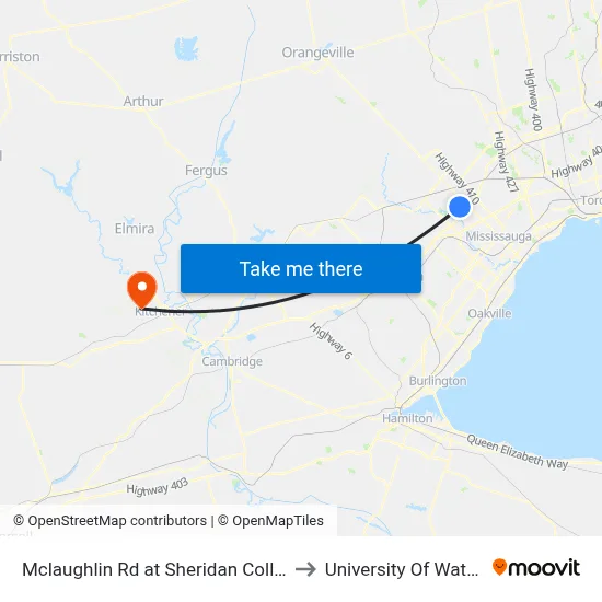 Mclaughlin Rd at Sheridan College Dr to University Of Waterloo map