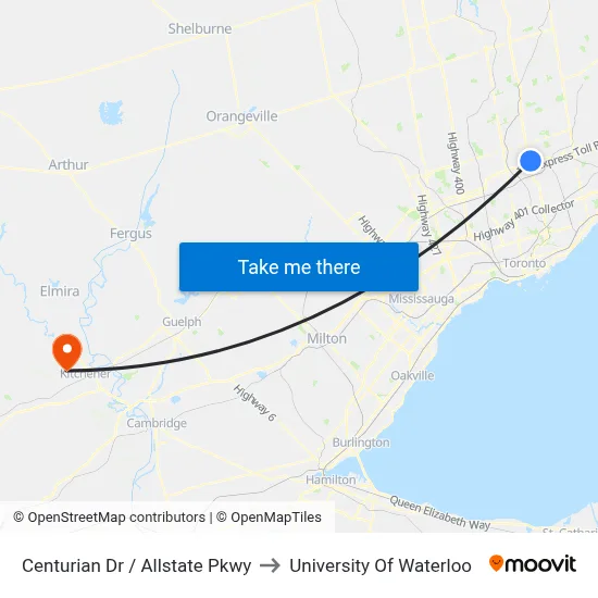 Centurian Dr / Allstate Pkwy to University Of Waterloo map