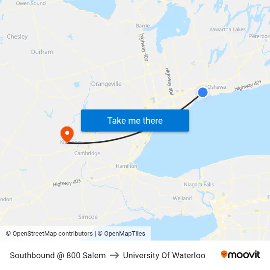 Southbound @ 800 Salem to University Of Waterloo map