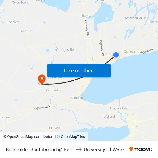 Burkholder Southbound @ Belcourt to University Of Waterloo map