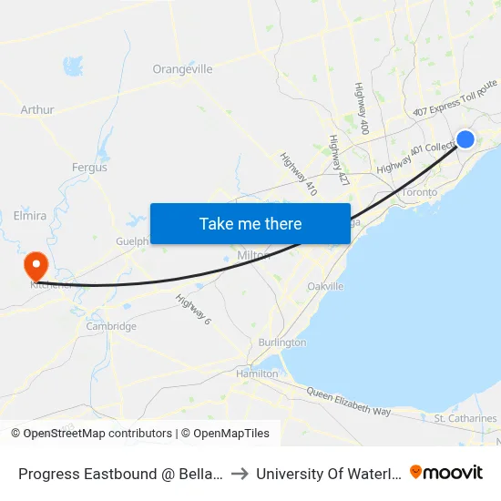 Progress Eastbound @ Bellamy to University Of Waterloo map