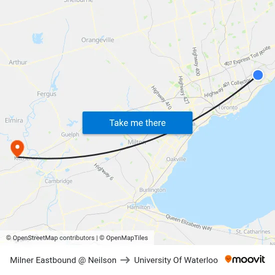 Milner Eastbound @ Neilson to University Of Waterloo map