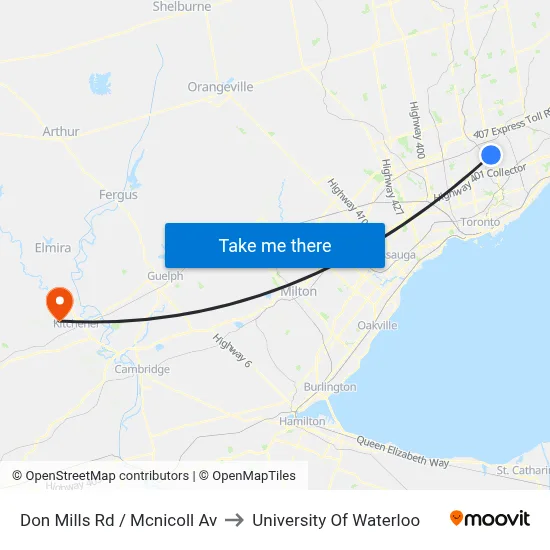 Don Mills Rd / Mcnicoll Av to University Of Waterloo map