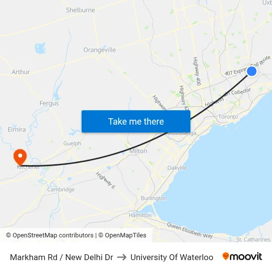 Markham Rd / New Delhi Dr to University Of Waterloo map