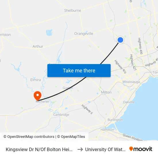 Kingsview Dr N/Of Bolton Heights Rd to University Of Waterloo map
