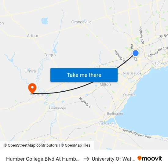 Humber College Blvd At Humberline Dr to University Of Waterloo map
