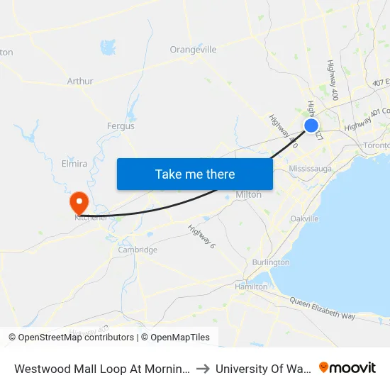 Westwood Mall Loop At Morning Star Dr to University Of Waterloo map