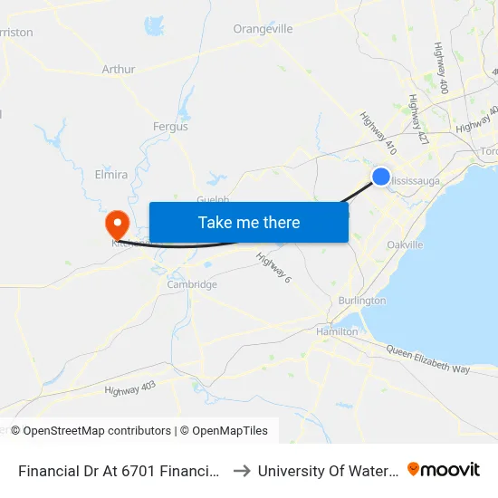 Financial Dr At 6701 Financial Dr to University Of Waterloo map