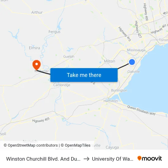 Winston Churchill Blvd. And Dundas St. to University Of Waterloo map