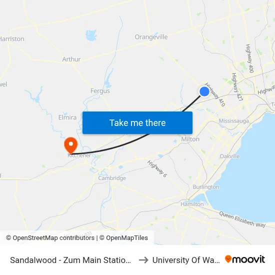 Sandalwood - Zum Main Station Stop Nb to University Of Waterloo map