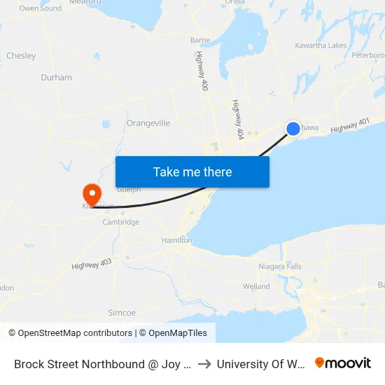 Brock Street Northbound @ Joy Thompson to University Of Waterloo map