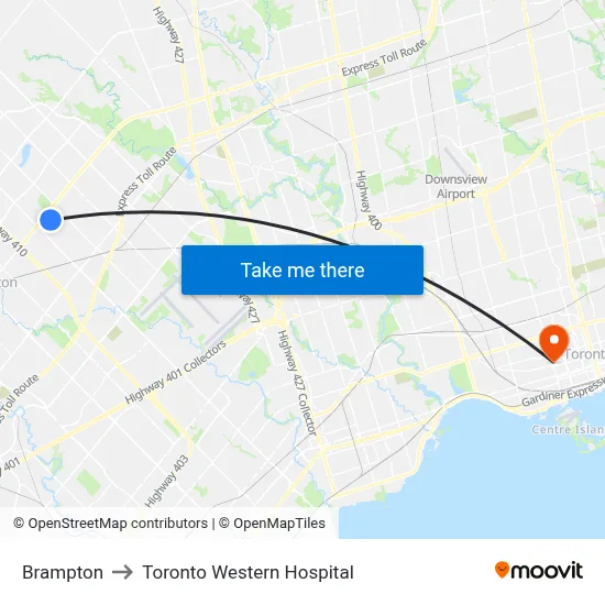Brampton to Toronto Western Hospital map