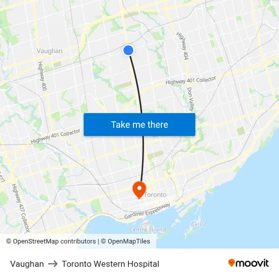 Vaughan to Toronto Western Hospital map
