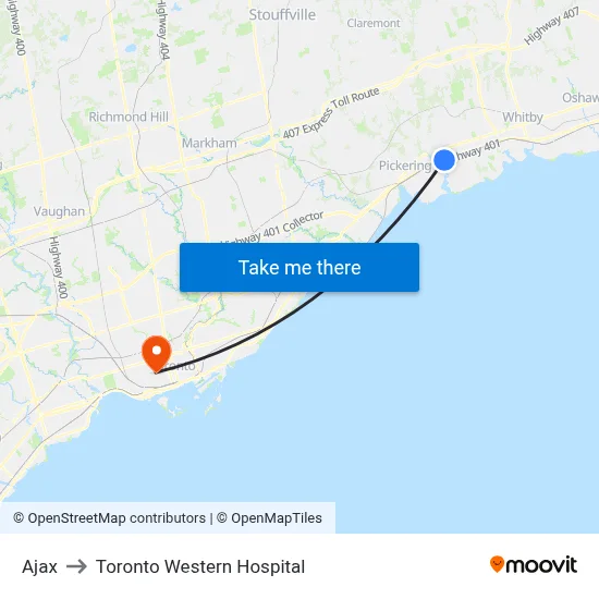 Ajax to Toronto Western Hospital map