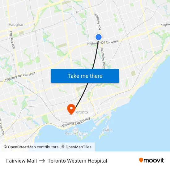 Fairview Mall to Toronto Western Hospital map