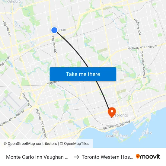 Monte Carlo Inn Vaughan Suites to Toronto Western Hospital map