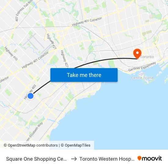 Square One Shopping Centre to Toronto Western Hospital map