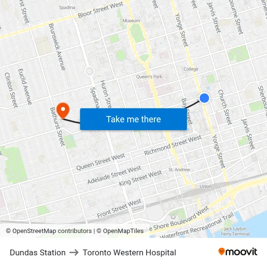 Dundas Station to Toronto Western Hospital map